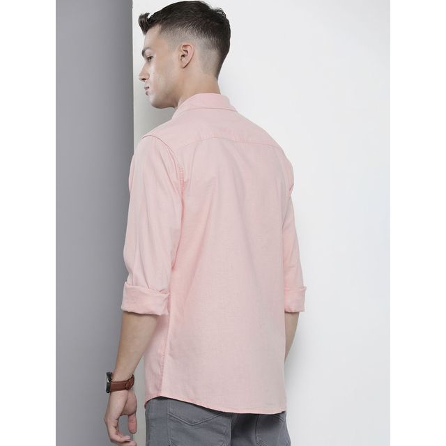 The Indian Garage Co Men's Regular Fit Placement Print Casual Shirt | Pink - S