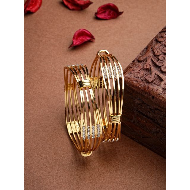 NVR Women's Set of 2 Gold Plated American Diamond-studded Bangles