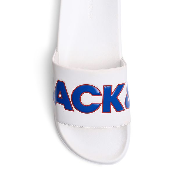 Jack & Jones Men's Contrast Logo PU Pool Sliders | White - UK 7
