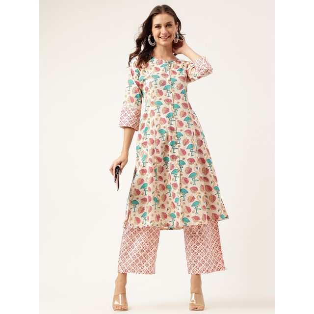 Divena Women s Floral Cotton Kurta with Trouser Set | DK0938 | XL