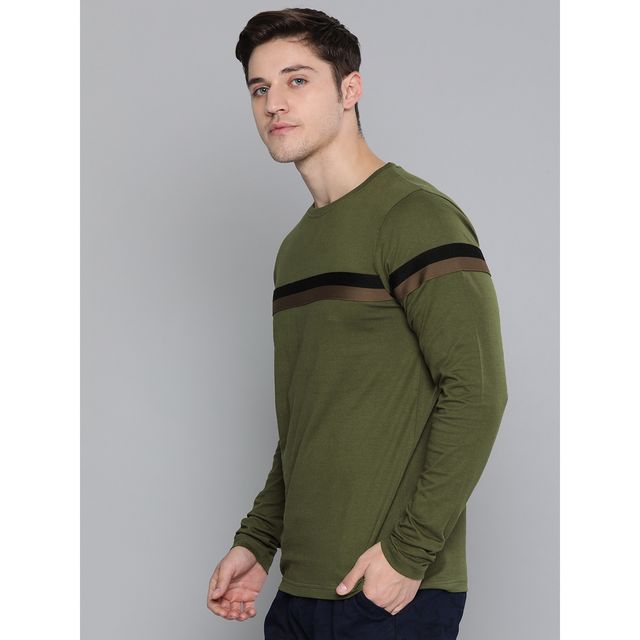 Dillinger Men's T-shirt Long Sleeve Striped Pure Cotton | Olive - M