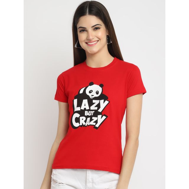 Fabflee Women Regular Cotton Printed Round Neck Tshirt | Red | FAB-WT-37 | XL