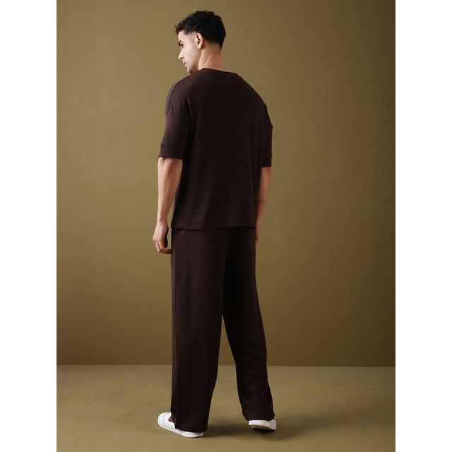 Dillinger Men's Solid Round Neck Cotton Oversized T-shirt | Cocoa Brown - S