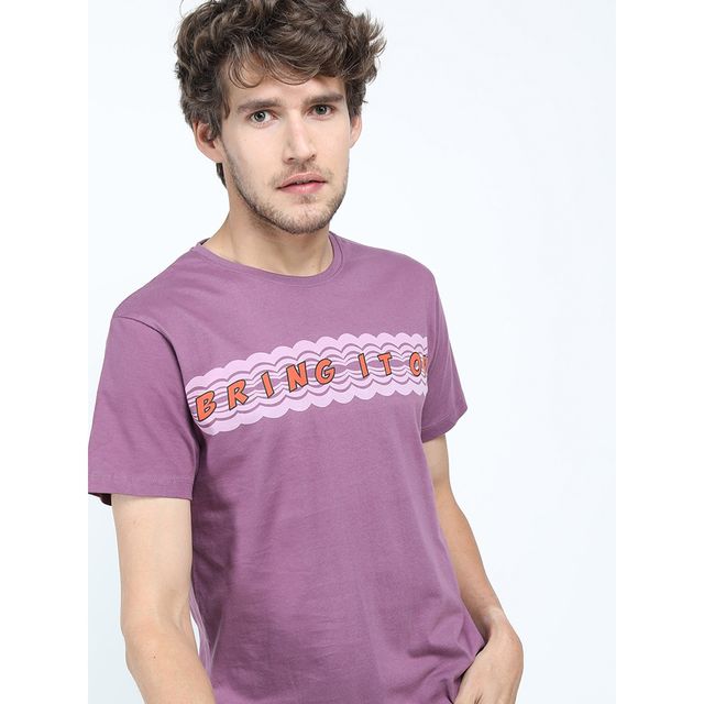 Locomotive Men's Round Neck Short Sleeve Slim Fit Printed T-shirt | Purple - M