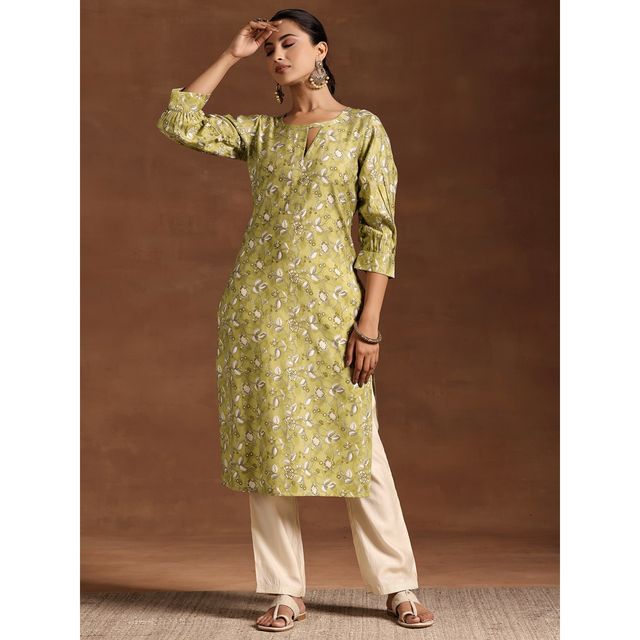 Libas Women's Printed Silk Straight Kurta | 29218 29218 | Green - L
