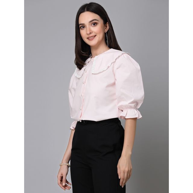 Stylel Quotient Women Solid Ligh Pink Polycotton Smart Casual Shirt | S | SS23SQLUSHA - Light Pink