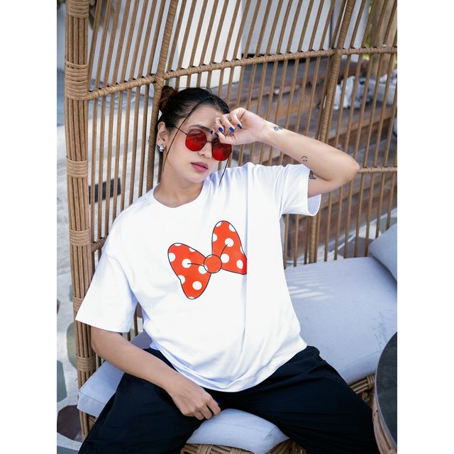 Bonorganik Women's Mini Oversize Front Print T-Shirt | Bon12125 | White | S