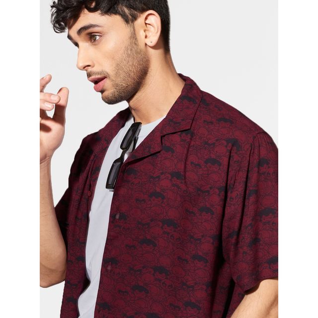 The Souled Store Men's Regular Marvel - Chibi Pattern Holiday Shirts | Maroon | L