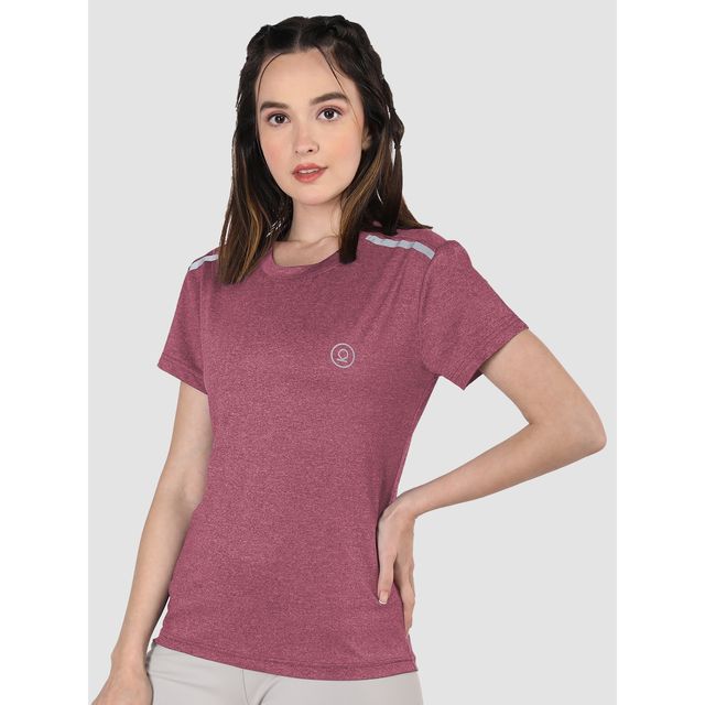 Chkokko Women's Round Neck Regular Fit Half Sleeves Gym T-shirt | Maroon - XL