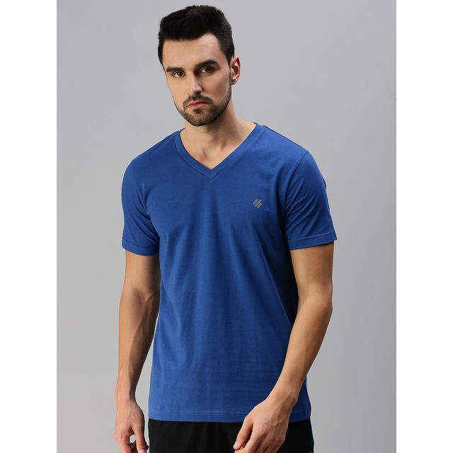 ONN Premium Men's Solid Pure Cotton V Neck T-shirts | Royal Blue | Size - 2XL
