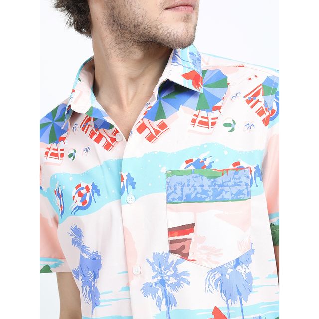 Highlander Men's Slim Fit Floral Printed Casual Shirt - Pink Multi | L