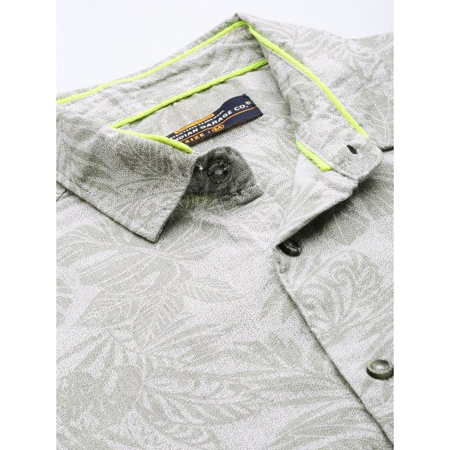 The Indian Garage Co Men's Slim Fit Tropical Casual Shirt | Grey - L