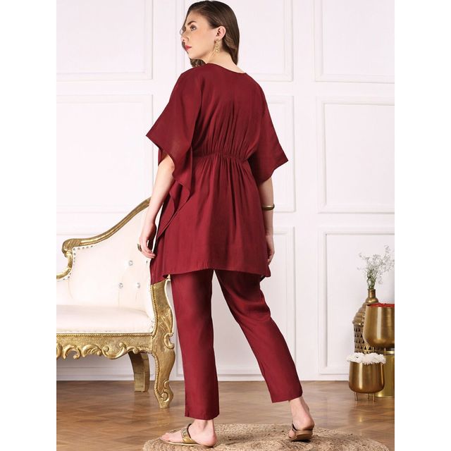 Ishin Women Kurta with Bottom Set | INWKTS24086 | Maroon - XL
