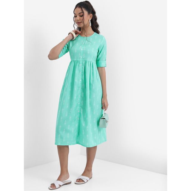 Ketch Women Sea Green Print Fit Flare Midi Dress | Sea Green | XL