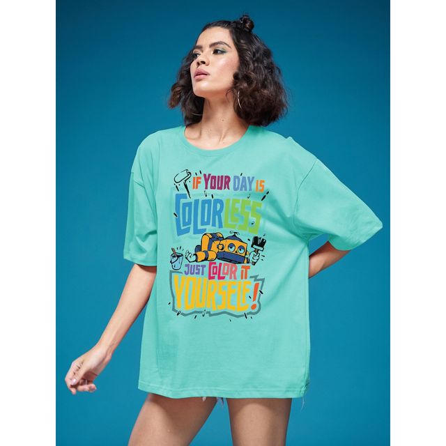 Smartees Women's Oversize Printed T-shirt | WW - 2063 | Sea Green - S