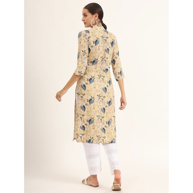 Divena Women s Yellow Floral Print Rayon Straight Kurta | DK2126 | XL