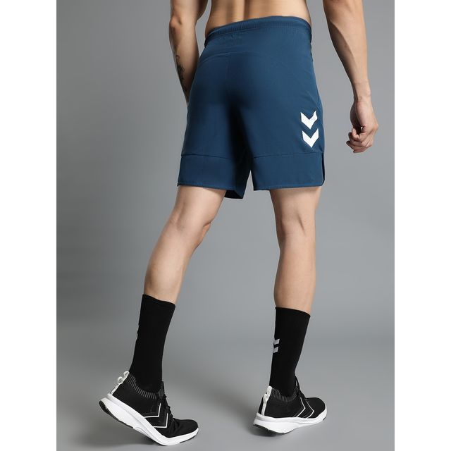 hummel Men's Kuro Solid Regular Fit Gym Shorts with Zipper Pockets | Blue - M