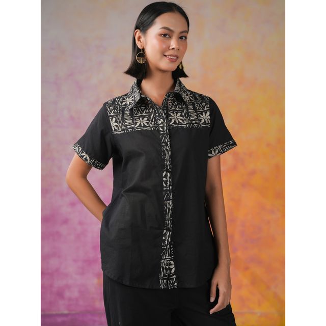 Sanskrutihomes Printed Shirt Collar Shirt With Trousers Co-Ords Set for Women s | Black | XXL