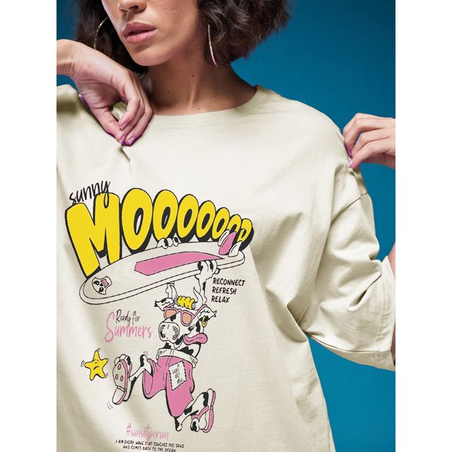 Smartees Womens Oversize Printed T-shirt | WW - 2060 | Skin | L