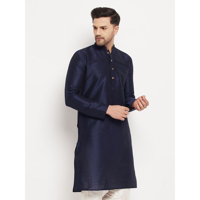 Vastramay Men's Silk Blend Kurta | Dark Blue - L