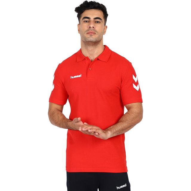 hummel Men's Go Polo Neck Solid Regular Fit Cotton Poly T-shirt | True Red - M