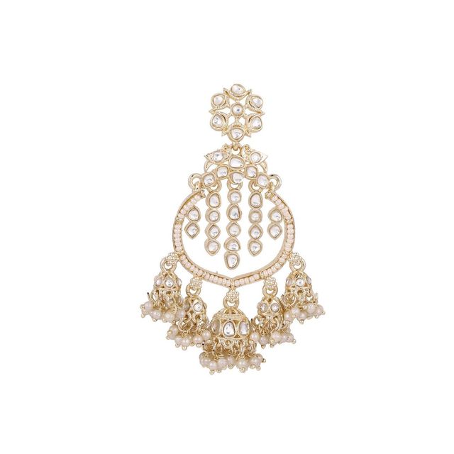 Priyaasi Gold-Plated Kundan Stone Studded And Pearls Beaded Contemporary Chandbalis