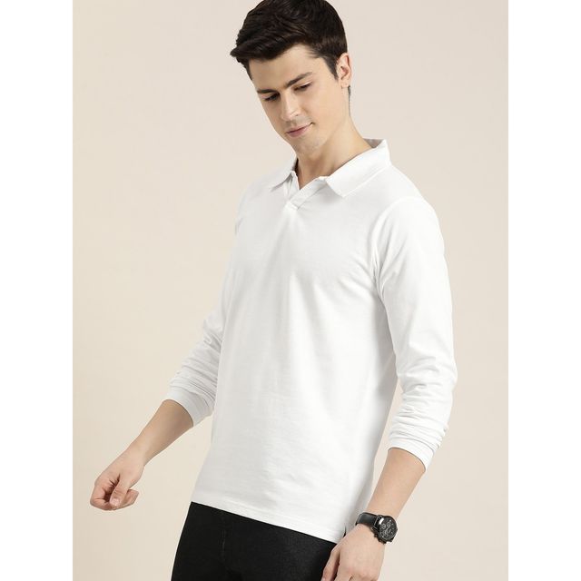 Dillinger Men's Polo Collar Pure Cotton Long Sleeve T-shirt | White - 2XL