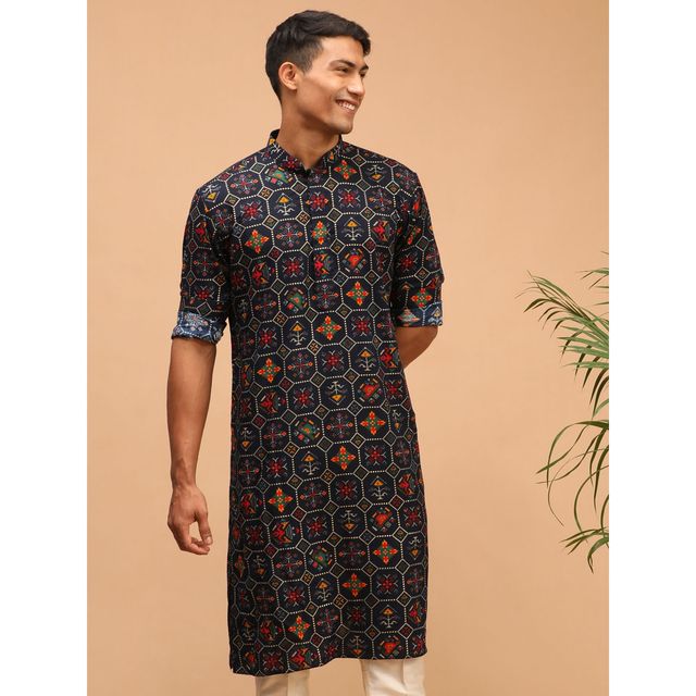 Vastramay Men's Cotton Blend Kurta | Blue - M
