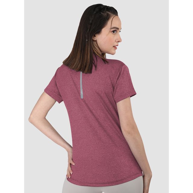 Chkokko Women's Round Neck Regular Fit Half Sleeves Gym T-shirt | Maroon - XL