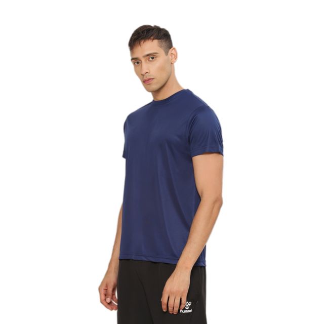 hummel Men's Budoc Round Neck Solid Regular Fit Gym T-shirt | Blue Nights - L