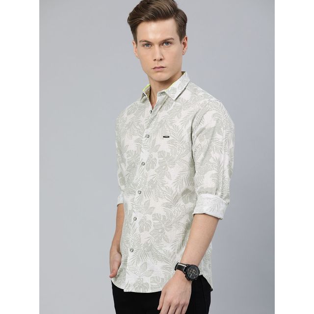 The Indian Garage Co Men's Slim Fit Tropical Casual Shirt | Grey - L