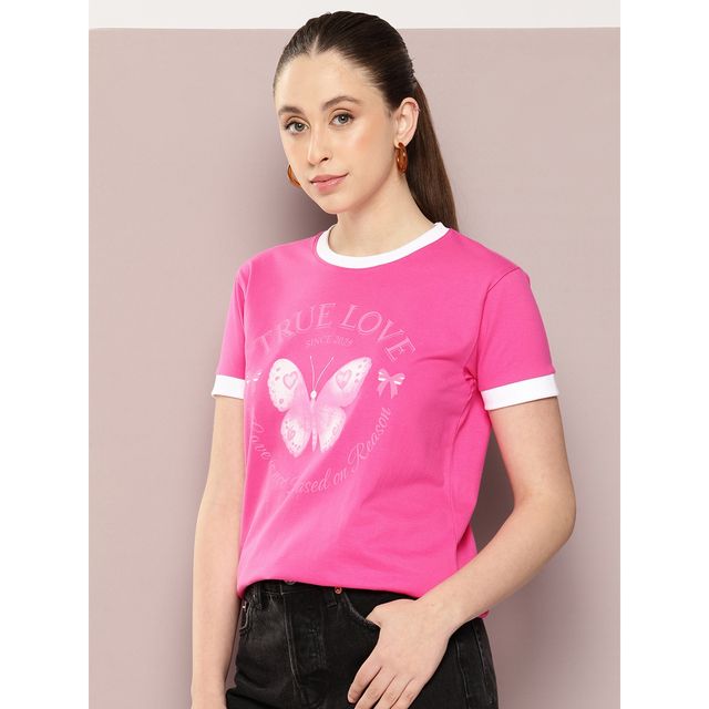 Dillinger Women's Regular Fit Printed T-shirt | WMNCR739FSR | Fuchsia - S