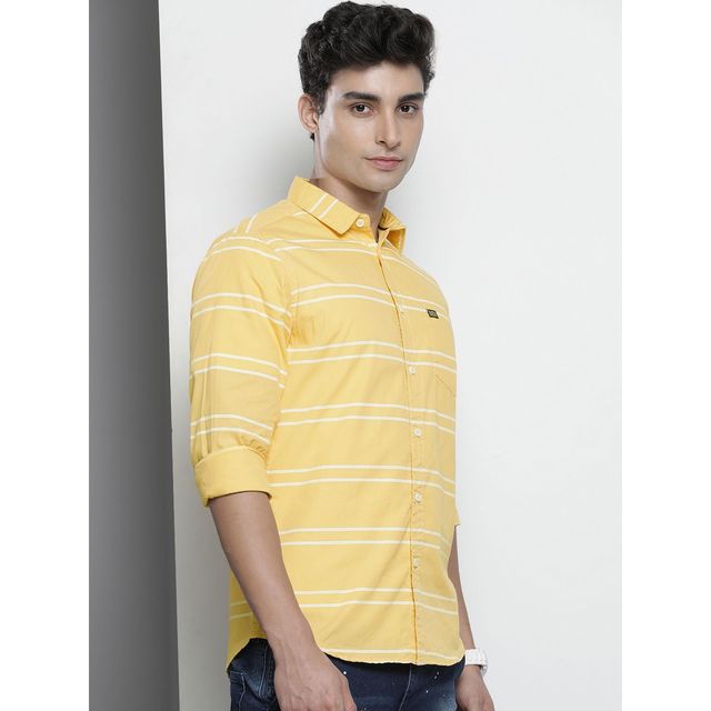 The Indian Garage Co | Men Slim Fit Striped Casual Shirt | Yellow | 2XL