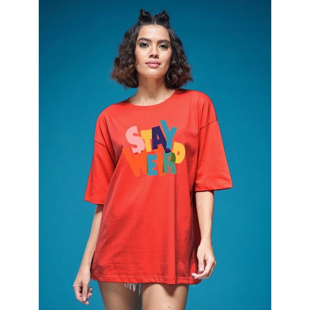 Smartees Women's Oversize Printed T-shirt | WW - 2037 | Orange - S
