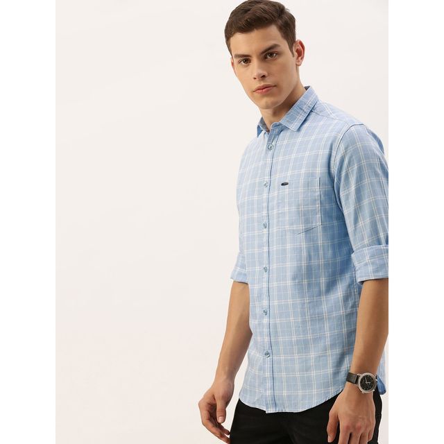 The Indian Garage Co Men's Slim Fit Checkered Casual Shirt | Blue - S