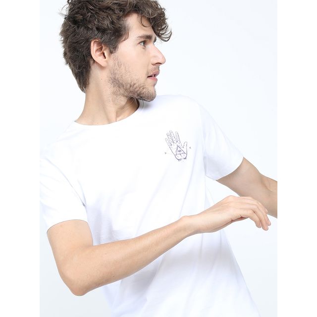 Locomotive Men's Round Neck Short Sleeve Slim Fit Printed T-shirt | White - L