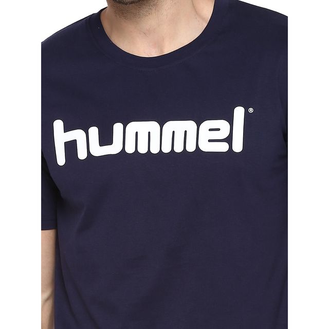 hummel Men's Go Logo Round Neck Solid Regular Fit Cotton Poly T-shirt | Marine - L