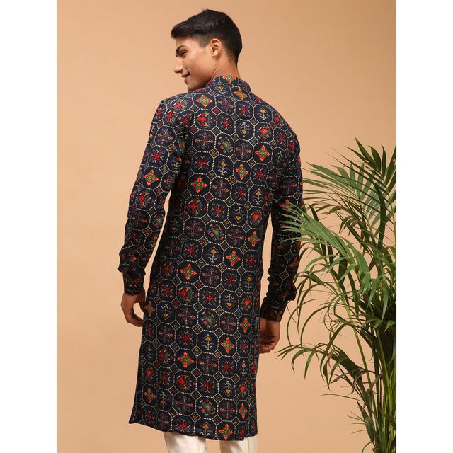 Vastramay Men's Cotton Blend Kurta | Blue - M