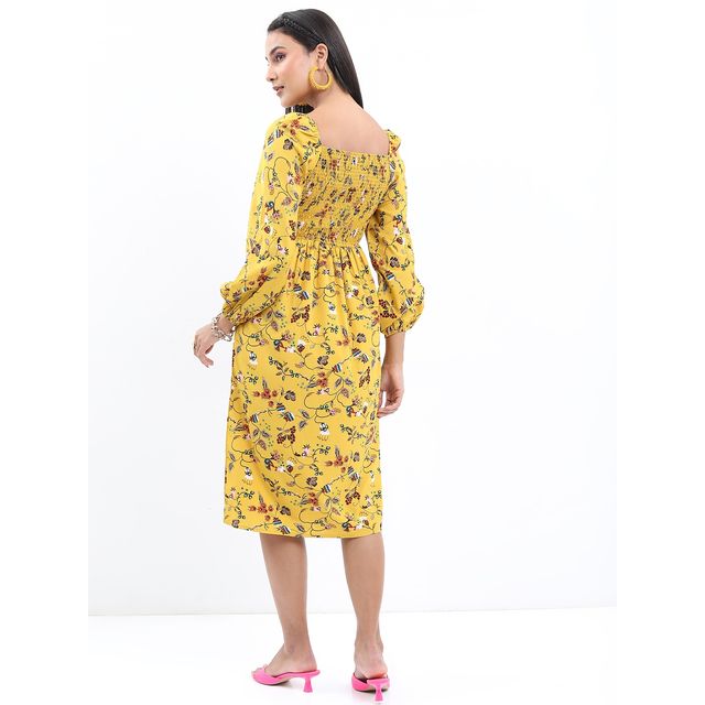 Ketch Women's Floral Fit & Flare Midi Dress | Yellow - M