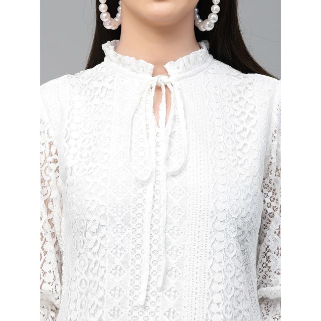 Style Quotient Women White Self Design Lace Regular Smart Casual Top | S | SS23SQSIKKIM - White