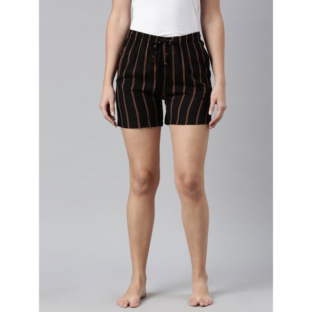 Go Colors Women's Printed Woven Viscose Lounge Shorts | Black - M