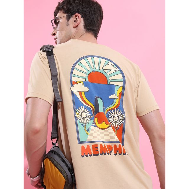 Ketch Men s Beige Printed Relaxed Fit T-shirt | M