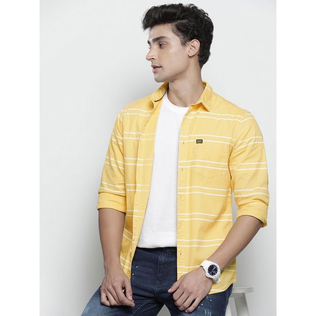 The Indian Garage Co | Men Slim Fit Striped Casual Shirt | Yellow | 2XL