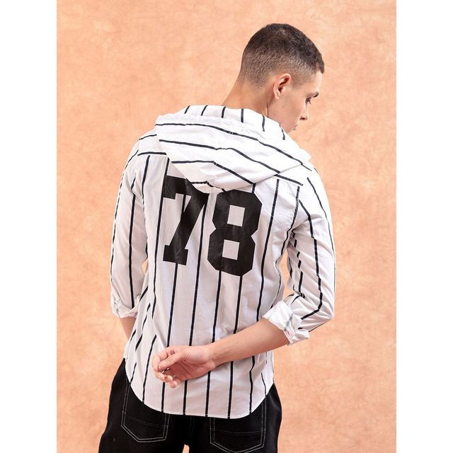 The Indian Garage Co Men's Slim Fit Vertical Striped Casual Shirt | White - XL