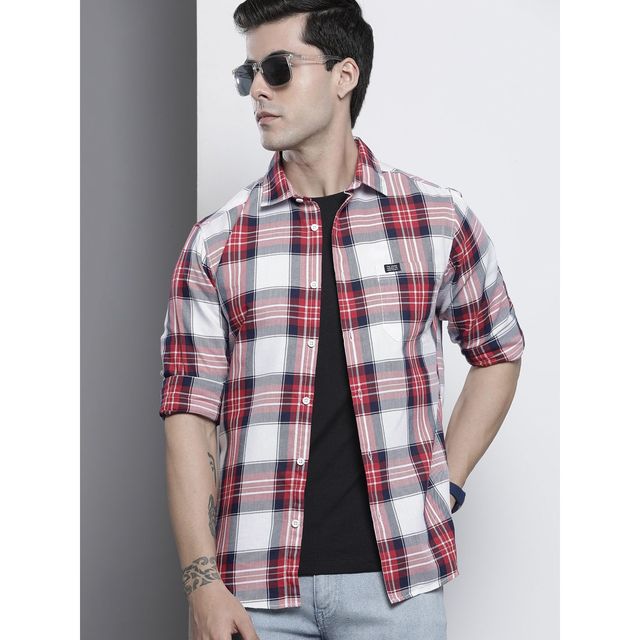 The Indian Garage Co Men's Regular Fit Checkered Casual Shirt | Red - 2XL