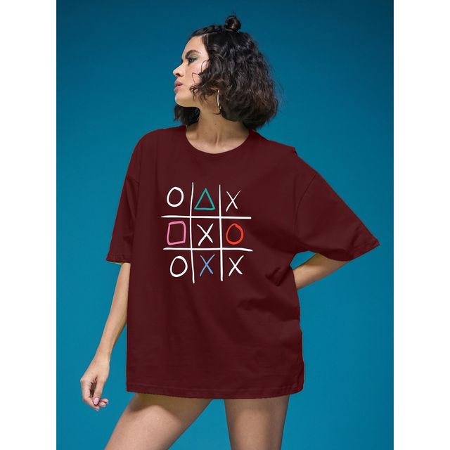 Smartees Women's Oversize Printed T-shirt | WW - 2047 | Maroon - L