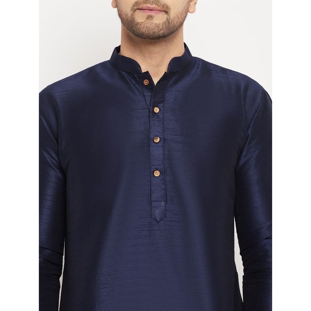 Vastramay Men's Silk Blend Kurta | Dark Blue - L