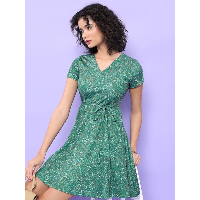 Ketch Women's Floral Printed V-Neck Wrap Dress | Multicolor | M