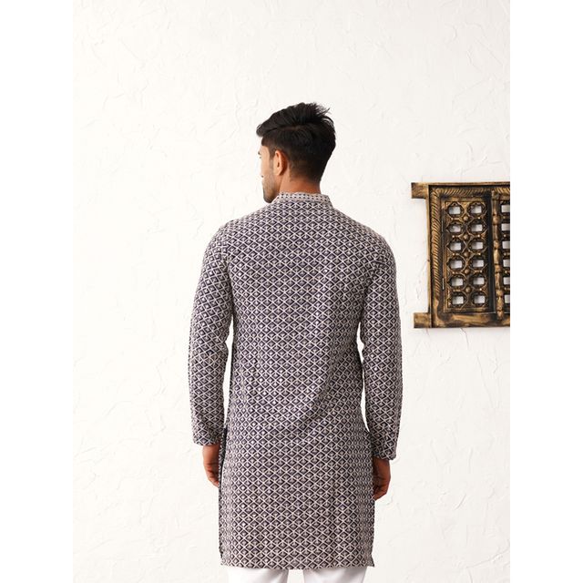 Jompers Sequin Embroidered Pure Cotton Kurtas | KO 5005 Navy | M
