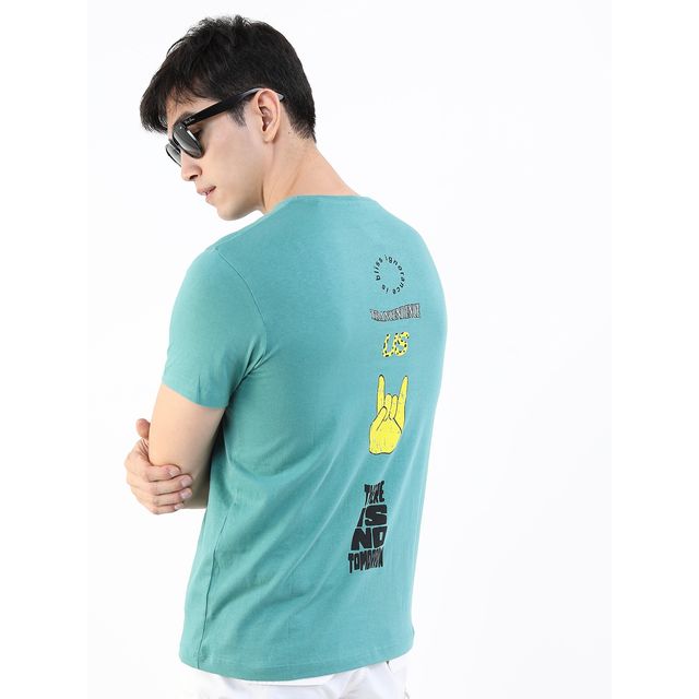 Highlander Men's Printed Slim Fit T-shirt - Teal | S